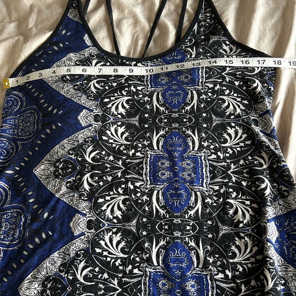 Black  Blue Patterned Racerback Spaghetti Strap Indie Sleaze Tank Top - Picture 3 of 4